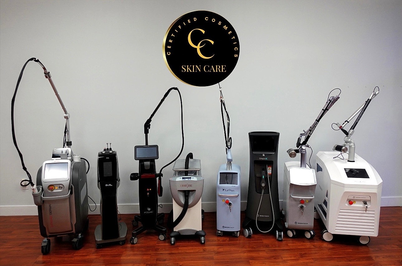 Skin care equipment in a cosmetic clinic showroom.
