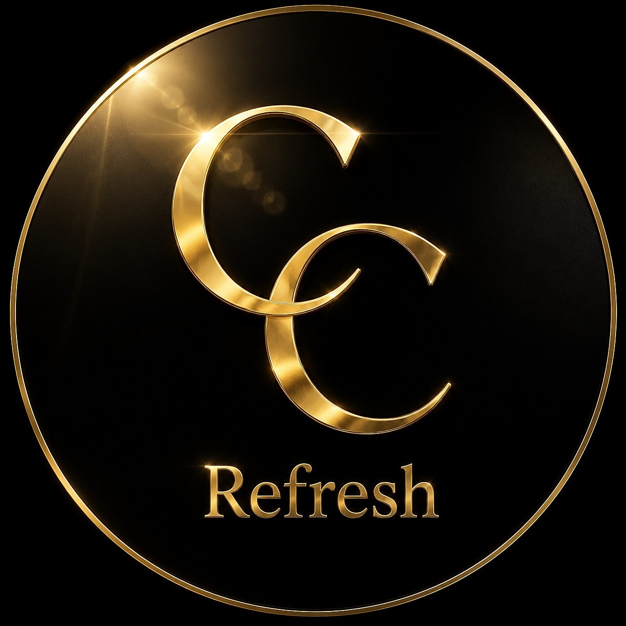 Gold logo design featuring initials and "Refresh"