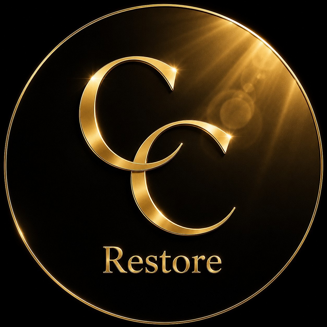 Gold logo with initials CC and word Restore