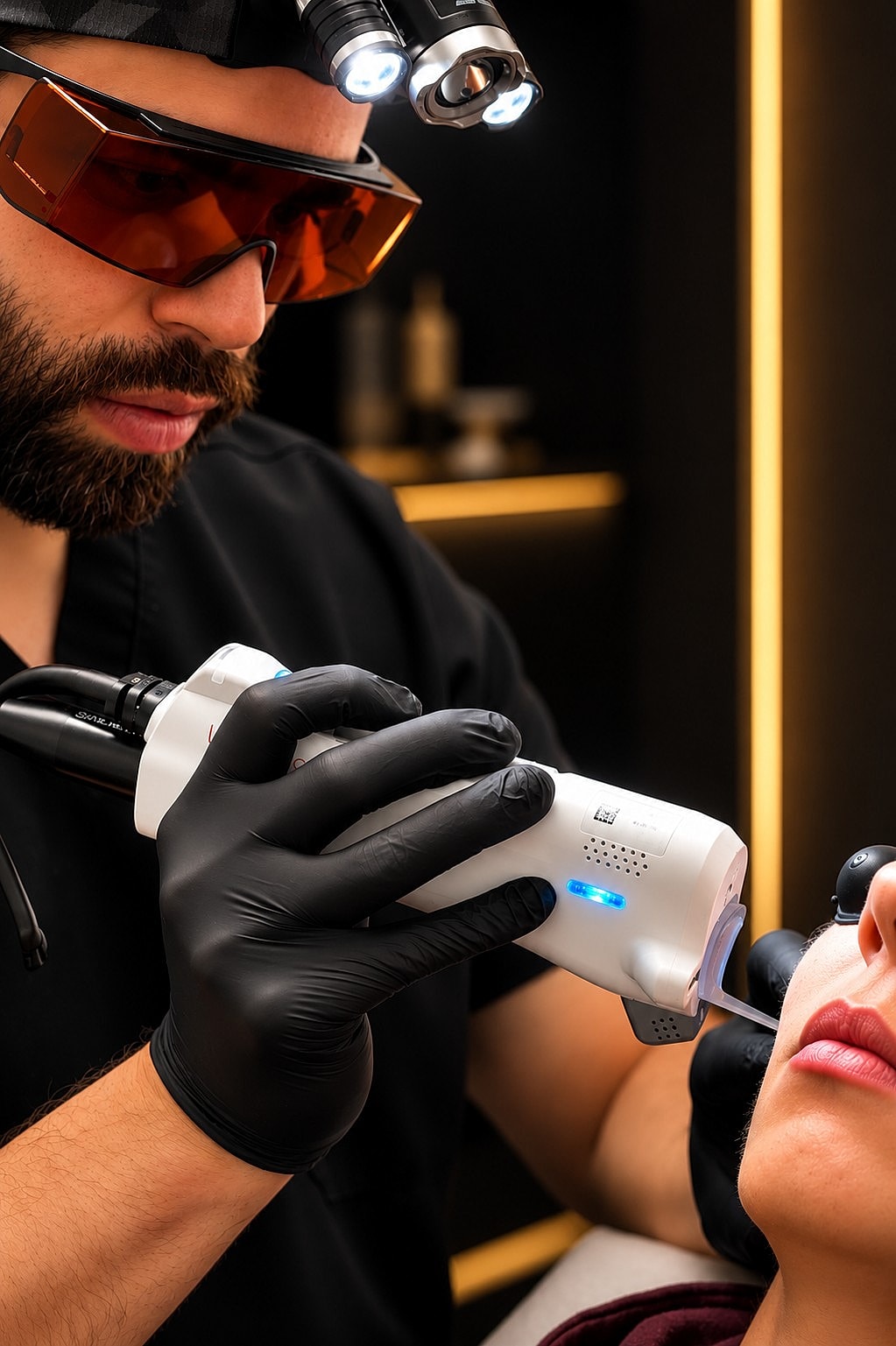 Facial treatment procedure in a professional setting.